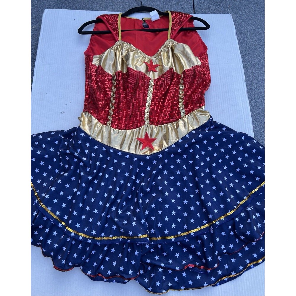 Wonder Women’s Plus Size 4X Superhero Costume Dress Red Gold Blue Sequins